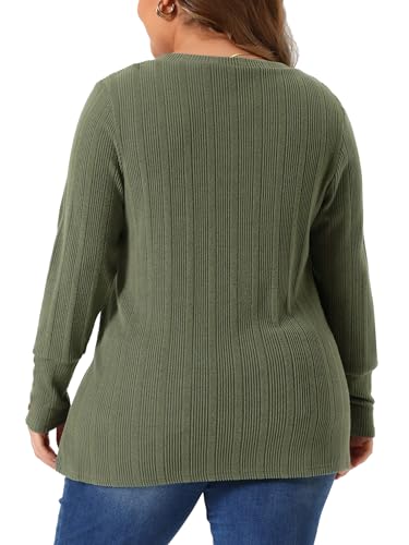 Agnes Orinda Plus Size Knit Tops for Women Long Sleeve V Neck Button Stretch Casual Pullover Sweater Blouses4