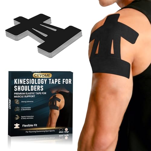 Kinesiology Tape for Shoulder 14 PCS Pre-Shaped Elastic Athletic Tape for Training & Recovery Waterproof & Breathable Kinesiology Tape with Shoulder Support and Muscle Support Pain Relief (Black)