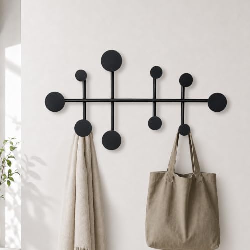 Wall Mounted Coat Rack, Minimalist Metal Coat Hooks for Entryway, Black