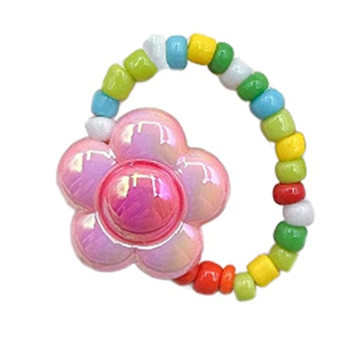 Anel Elástico De Flor Bonito Anel De Contas Colorido Ajustável Feito À Mão Anel De Miçangas Boêmio P