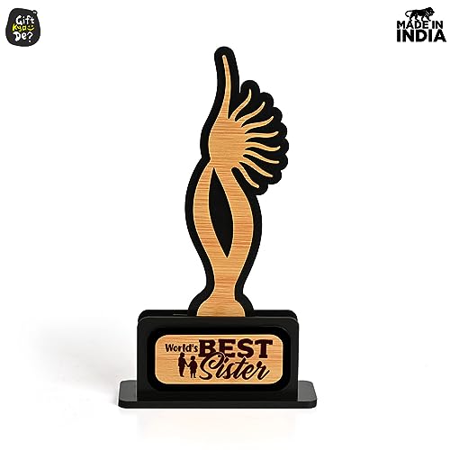 Image of GKD Gift for Sister Awards and Trophy Worlds Best Sister Beautiful Momento Rakhi Gift Black and Bamboo Design with Wooden Cutwork Rakshabandhan Gift for Sister Birthday (Size 10x6)