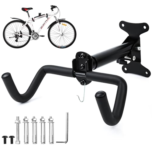 JOLIGAEA Soporte Bicicletas Pared Plegable, Soporte para Bicicletas Pared Ajustables, Colgador Bicicleta Pared, Colgar Bici Pared Soporte de Pared Hasta 25 kg para MTB y Bicicleta de Carretera, etc