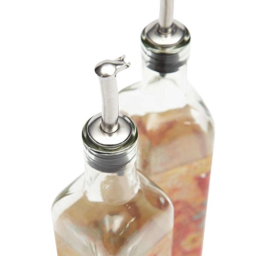 CEDAR HOME Olive Oil Bottle Set Glass Dispenser Vinegar Cruet 17oz. with Stainless Steel Leak Proof Pourer Spout for Cooking or Salad Dressing, 2 Pack, Orange - Thumbnail 7