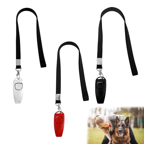 Manyugo 3PCS Dog Clickers for Training 2-in-1 Whistle and Clickers for Dog Training Professional Dog Training Clickers with Lanyard Puppies and Pets Clicker Dog Trainer Tool (Black/Red/White)