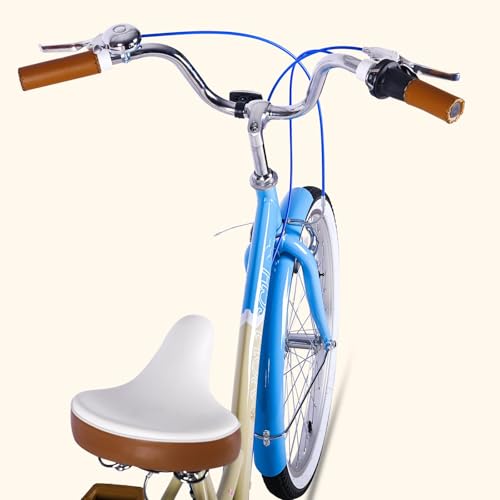vollsch 6-Speed Girls Cruiser Bike, 20" Hybrid Beach Cruiser with Shimano Gears, Dual V-Brakes, Tool-Free Adjustable Seat, CPSC Certified, 85% Pre-Assembled for Riders 6+ Beach Color with Black Tires by vollsch - Used condition - Image 6