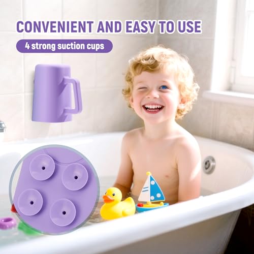 Image of Baby Bath Rinse Cup with Suctions, 100% Food Grade Silicone, Rinser to Wash Hair and Body with Easy Grip Handle