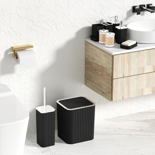 Bathroom Accessories Set - Gorgeous Bathroom Set, 10PC Black Bathroom Accessory Set, Toilet Brush, Trash Can, Qtip Holder Dispenser & Soap Dispenser - Image 6