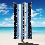 Serviette de Plage XXL 90x180 cm Serviette de Bain, Microfibre Couverture de Plage Légère, Absorbantes et à Séchage Rapide Anti Sable Confortable pour Bord de mer Camping Châle, Bleu Bande P-1327