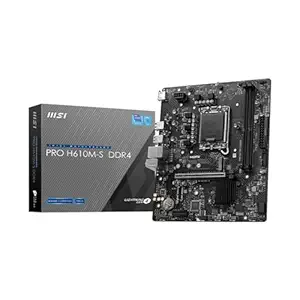 MSI PRO H610M-S DDR4 Motherboard, Micro-ATX - Support 14th/13th/12th Gen Intel Core Processors, LGA 1700, 1x PCIe 4.0 x16 Slot, 1 x M.2 Gen3, USB 3.2 Gen1, 1G LAN, HDMI 1.4 & VGA