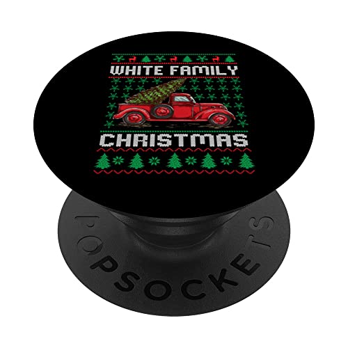 White Family Ugly Christmas Sweater Red Truck Funny Xmas PopSockets PopGrip Intercambiable