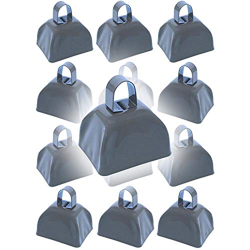 Metal Cowbell Noisemaker Cheering Bell, New Years, School Classroom, Wedding Bells & Chimes Percussion Musical Instruments Call Bell Alarm, 3 (Pack of 12) (Silver)