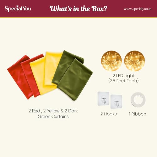 Image of SpecialYou Ganpati Decoration Setup for Home with Yellow, Green & Red (7 * 3.5ft) Backdrop Cloth for Decorations Pooja, Varalakshmi Pooja Decoration Items, Mandir Decorations Items for Home- 11Pcs