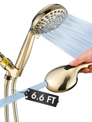 High Pressure 10 Setting Handheld Shower Head, 5' Detachable Showerhead Spray Built-in Power Wash to...