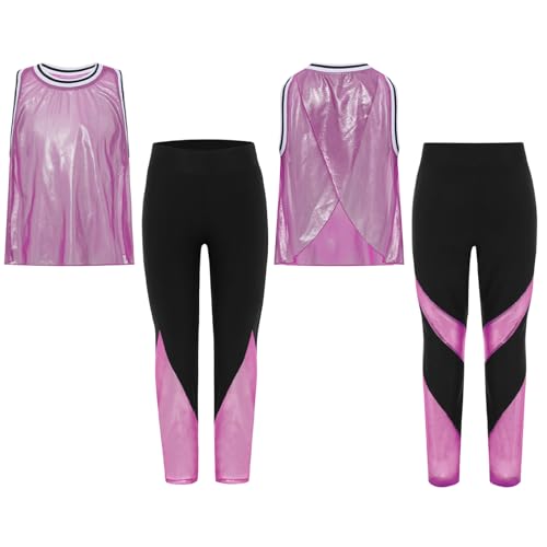 YiZYiF Kids Girls Piece Dance Sports Set Sleeveless Mesh Vest And Leggings Pants Set For Latin Gymnastics3