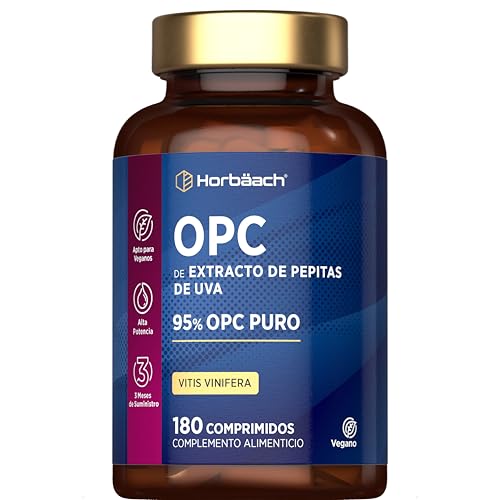 OPC Extracto de Semilla de Uva Aporta 95% OPC Puro | 180 Comprimidos Veganos | Extracto de Semillas de Uva | Alta Dosis y Concentración | Horbaach