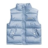 [Teevaseoan] ダウンベスト キッズ エナメル パファーベスト 厚手 ベスト 女の子 男の子 暖かい 中綿ベスト 秋冬 防寒 可愛い インナーダウン 軽量 おしゃれ 子供服 アウター 保温 防風 チョッキ 袖なし 幼児 小学生 幼稚園 保育園(BU2,140)