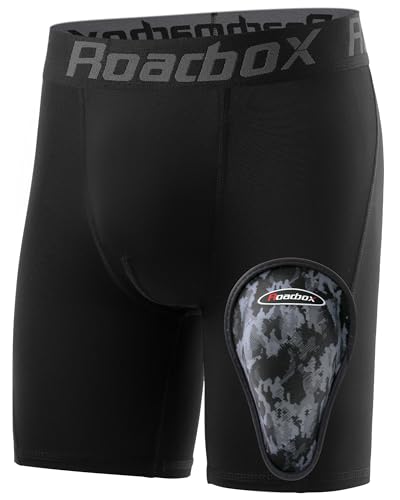 Roadbox Youth Boys Compression Shorts, Kids Spandex Underwear with Protective Cup, Athletic Base Layers for Baseball Football