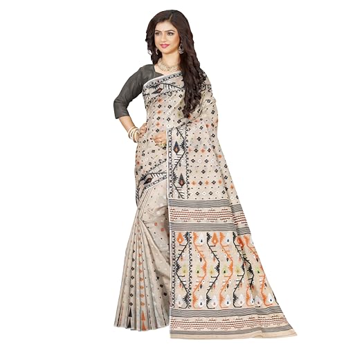 Image of Mayabi Women's Dhakai Jamdani Cotton Silk Saree Traditional Bengali Tant Korat Work, Without Blouse Piece