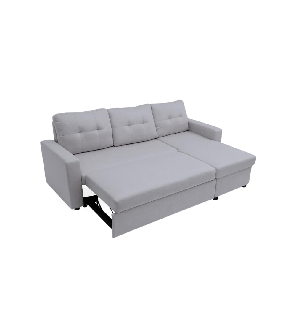 SWEET SOFA® Sofá Cama Chaise Longue 230 x 148 x 90 cm de 3 Plazas CLONY II - Sofá con Asientos Deslizantes, Tapizado en Tela en Gris