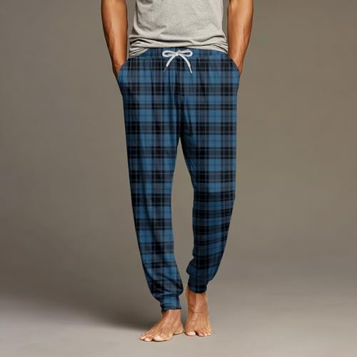 Mens Pajama Pants Plaid Soft Drawstring Elastic Waist Sleep Pants with Pockets Lightweight Loungewear Jogger Bottoms2