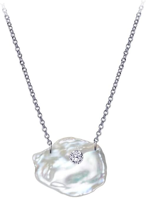 PremiumPearl Lustrous 16x20mm White Baroque Freshwater Cultured Pearl Pendant Necklace for Women in Sterling Silver Cable Chain, 18"