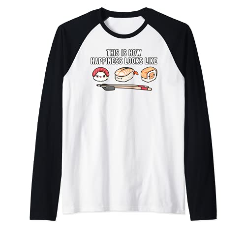 Happy Sushi Set Funny Japanese Food Lover Kawaii Rice Art Camiseta Manga Raglan