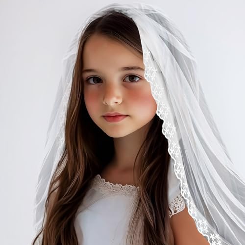 Vividsun Girls First Communion Veils Soft Tulle Lace Edge Veil for Holy Communion Accessories3