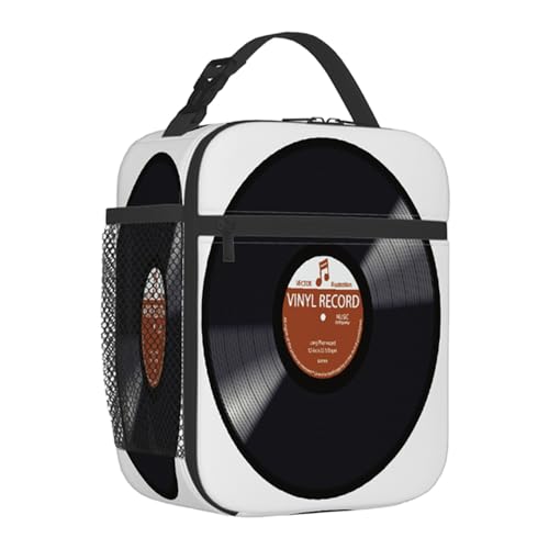 GzLeyigou Retro Music CD Kids Lunch Box Thermal Cooler Bento Tote Bags Portable Insulated Lunch Bag for Girls Boys, Mini Cooler Back to School Beach...