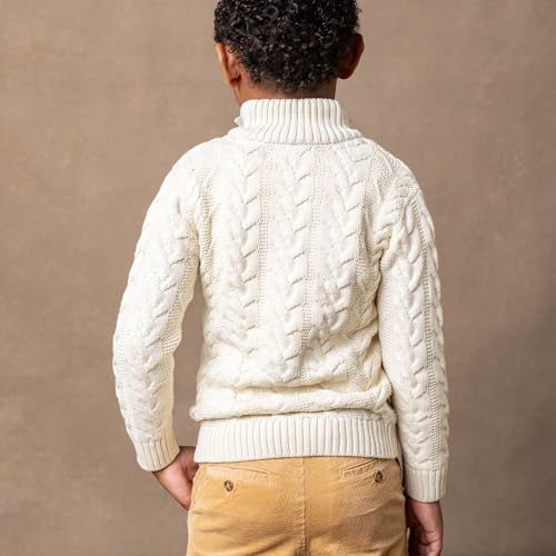 Image of Hope & Henry Boys' Mock Neck Cable Sweater with Button Placket