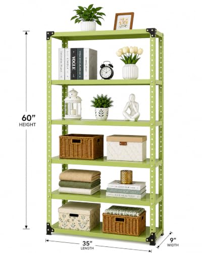 Image of Multipurpose 6 Tier Metal Rack Heavy Powder Coated, Kitchen Shelves for Storage, Metal Shelving Unit Storage Utility fro Home Decor 35Lx9Wx60H Inch (Pista)