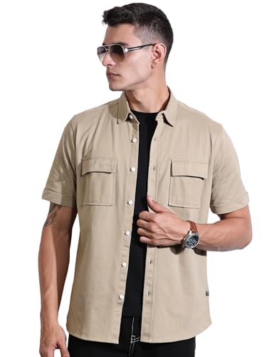 Image of Thomas Scott Men's | Solid | Half Sleeve | Regular Fit | Cotton Blend | Double Flap Pocket | Spread Collar | Casual Shirt
