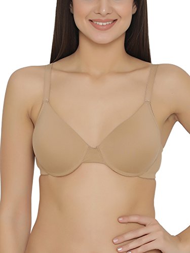 Image of Clovia Women's Cotton Solid Padded Demi Cup Wire Free T-Shirt Bra - Nude