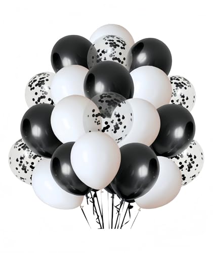 Image of 300 Pack Black and White Balloons 12 Inch Black Confetti Balloon for Various Party Events Decorations