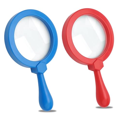 Rongon Kids Magnifying Glass 5X Handheld Jumbo Magnifiers with Stand, 2Pcs Large Magnifying Glasses Set Exploration Play Reading Magnifiers for...