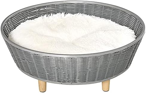 PawHut Wicker Dog Sofa PE Rattan Cat Bed Elevated Pet Bed Hand Woven with with Washable Soft Cushion Indoor Outdoor Use, for Small Medium Sized Dogs