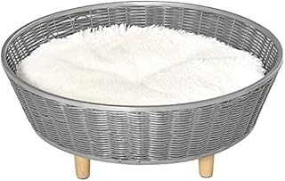 PawHut Wicker Dog Sofa PE Rattan Cat Bed Elevated Pet Bed Hand Woven with with Washable Soft Cushion Indoor Outdoor Use, for Small Medium Sized Dogs