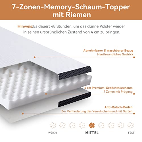 Image of Amazon Basics Comfort Memory-Foam-Topper with Straps, 150 x 200 x 4 cm, White
