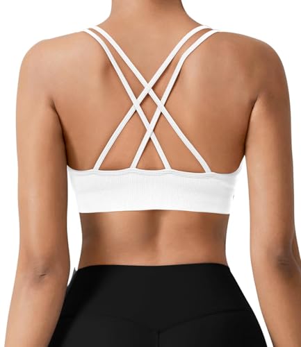 Image of VEQKING Seamless V-Neck Cross Back Women Sports Bra for Small Chest, 3 Pack | Made for A-C Cups, Spaghetti Straps, Removable Padded, Comfort Wireless for Low Impact Workout: Yoga, Lounging & Daily Wear
