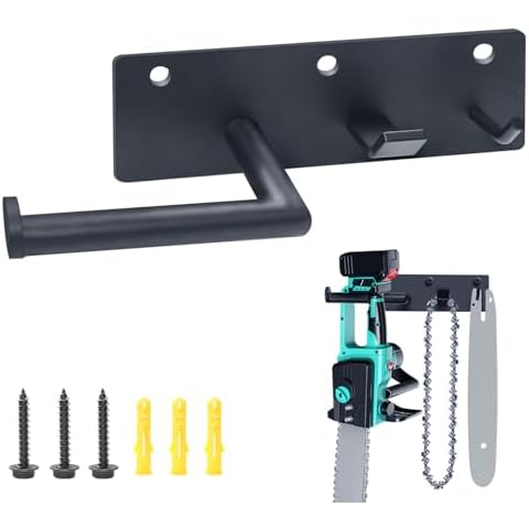 ZUIWAN Metal Chainsaw Wall Mount Holder Hanger,Chain Saw Chain/Blade Storage Rack Hook for Garage,Trailer,ATV,Truck,Shed,Black,with Screws Cover
