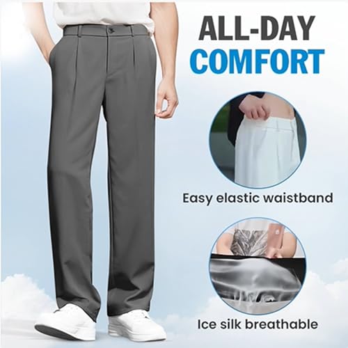Fleurosta Stretch Waist Ice Silk Pants, Easemotions - Super Stretch Ice Silk Comfort Dress Pants for Men3