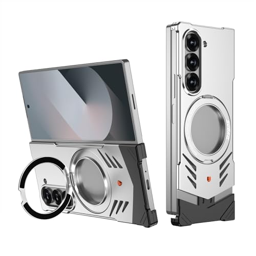 Frameless Case for Samsung Galaxy Z Fold 6, 360° Rotating Kickstand Aluminum Metal Sports Car Hollow Design Ultra Lightweight Sleek Minimalist Slim Anti-Scratch (Silver)