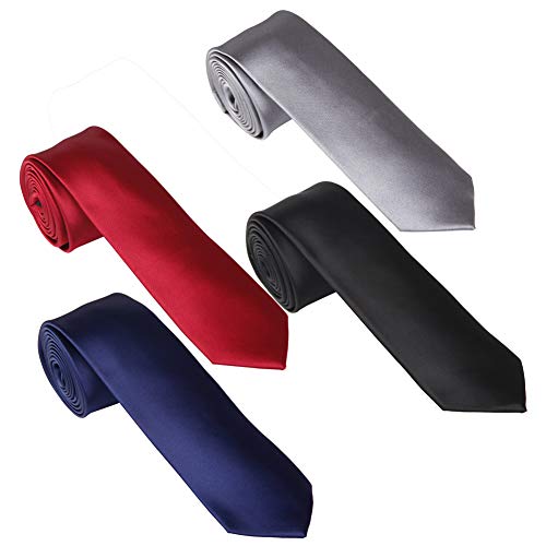 AUSKY 4 Packs Skinny Neckties for Men Boys, 2.35'' Wide Slim Ties in Different Textured Style Mixed set, 4 Ties Mixed O, slim