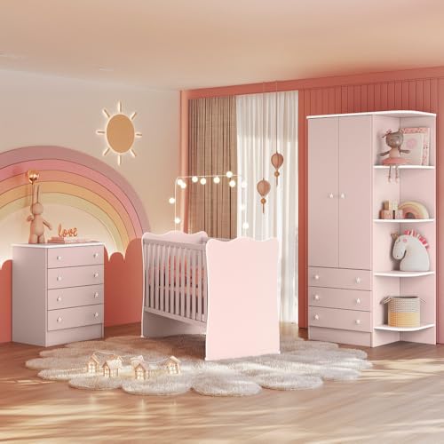 Quarto de Bebê Doce Sonho Completo Qmovi Rosa Acetinado