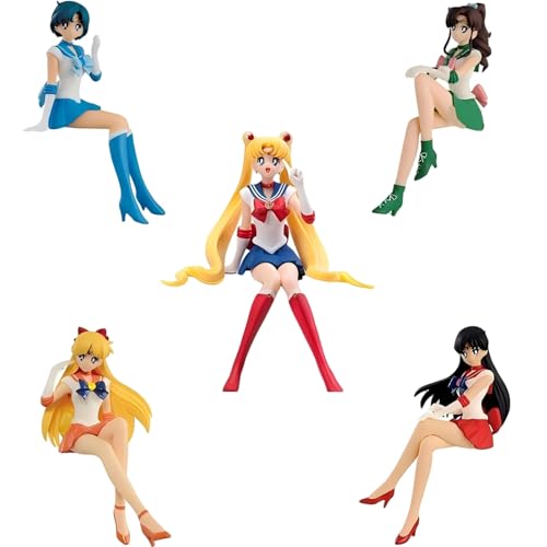 Keyhvao Figura de anime de 13 cm, modelo de estatuas de Tsukino Usagi, marinero, Mercurio, Marte, Venus, Júpiter, figuras de posición sentada, linda decoración, material de PVC, regalos para