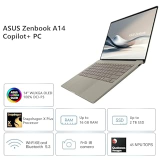 ASUS Zenbook A14 Copilot+ AI PC portatile | 14" WUXGA OLED (100% DCI-P3) | Qualcomm Snapdragon X Plus (fino a 45 top) | 16 GB RAM 512 GB SSD | per Creator Business Professional Win11 Pro con