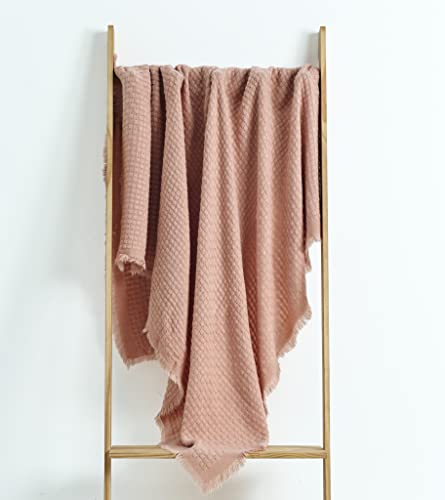 Image of CREVENT Farmhouse Waffle Knit Throw Blanket for Couch Sofa Chair Bed Home Decoration, Soft Warm Cozy Light Weight for Spring Summer Fall (50''X60'' Coral Pink)
