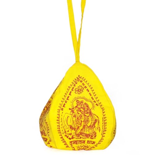 Krishna Radha Goumukhi Jaap Mala Bag Yellow Cotton Double Stitche...