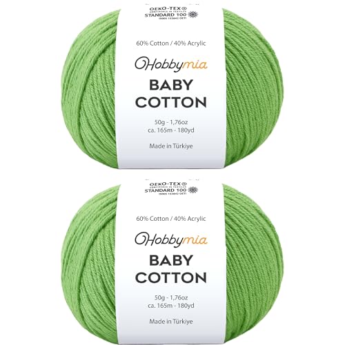 Image of Baby Cotton Blend Yarn - Soft Sport Weight Yarn for Crochet & Amigurumi - 50g /180yds - 60% Cotton 40% Acrylic - Ideal for Baby & Knitting Proj.(Green, 2 Balls)