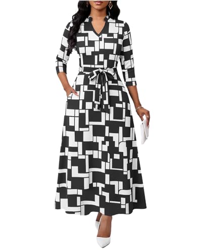 Image of BubFee Maxi Dresses for Women Semi Formal Long Dress 3 /4 Sleeve Casual A-line Church Dresses with Pockets