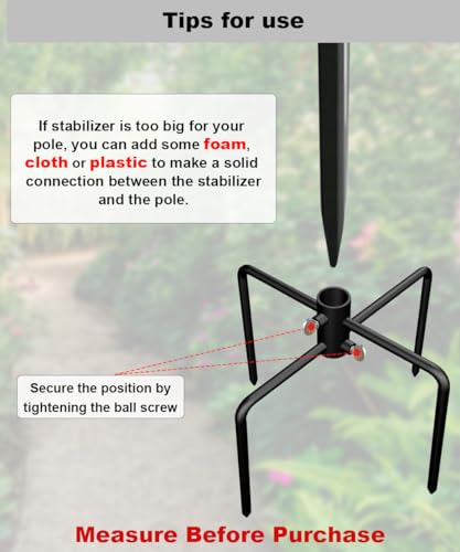 Image of Garbuildman Pole Stabilizer Stand Base with 4 Prongs for Outdoor Bird Feeder Pole, In-Ground Support Applies to 0.74 inch to 1.1 inch Shepherds Hook, Black, 1 Pack, Measure Before Purchase